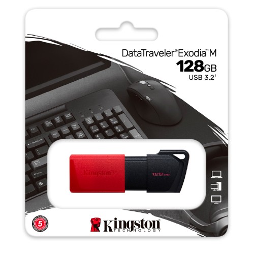 MEMORIA USB KINGSTON DATATRAVELER EXODIA M, 128GB, USB 3.2 GEN 1, ROJO