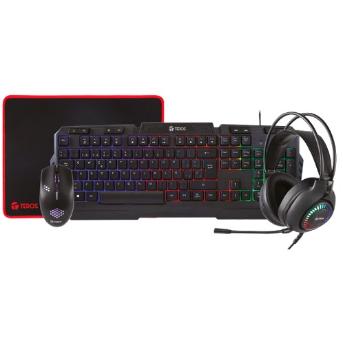 COMBO 4 EN 1 TEROS TE-4063N, TECLADO MULTIMEDIA, MOUSE, HEADSET, MOUSE PAD.